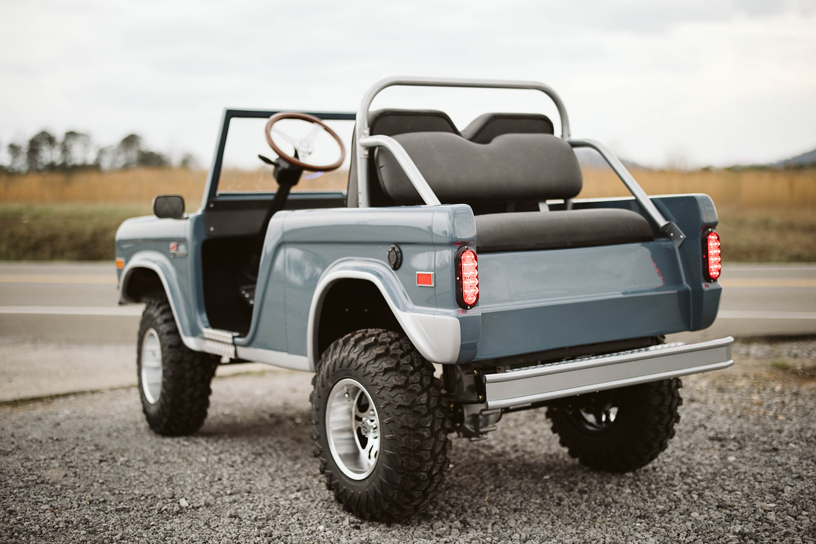 Retro Ride rear 3/4 view on country road